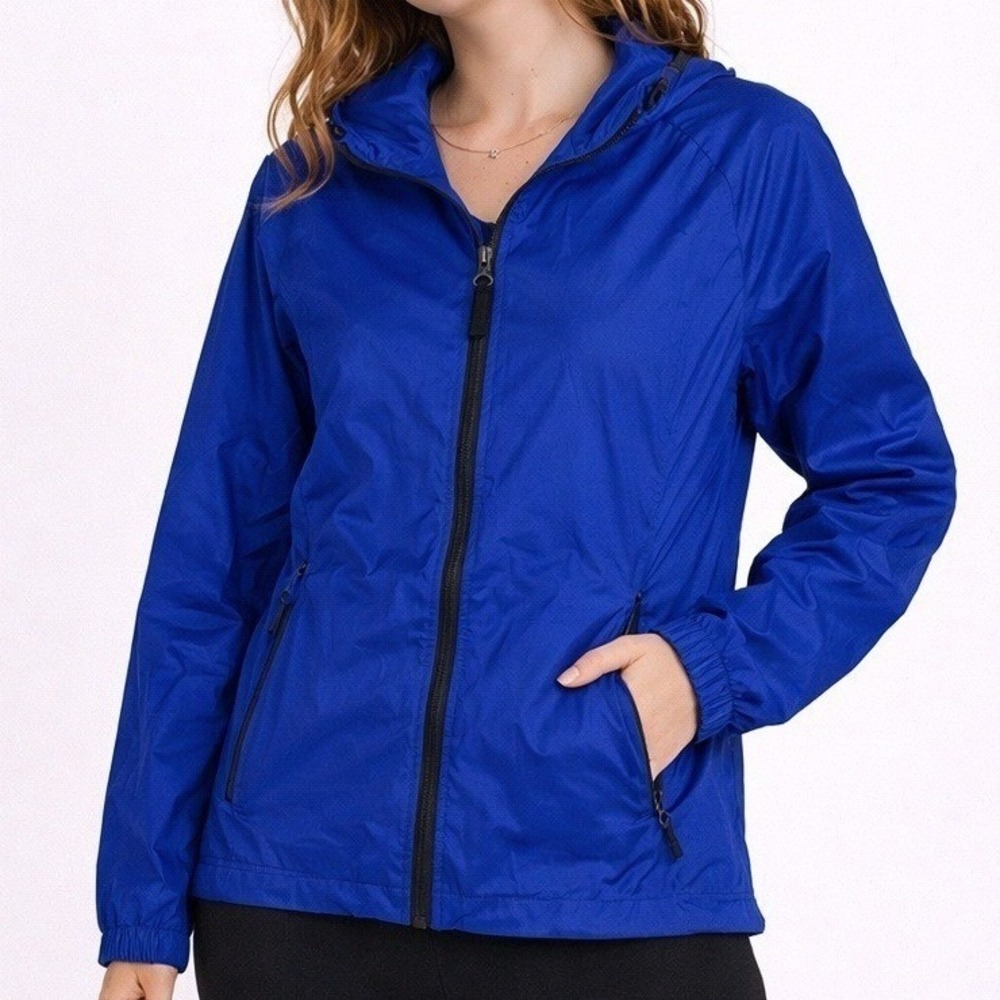 NWT Eddie Bauer Women's XS Full Zip Packable Wind Rain Jacket EB501 Blue